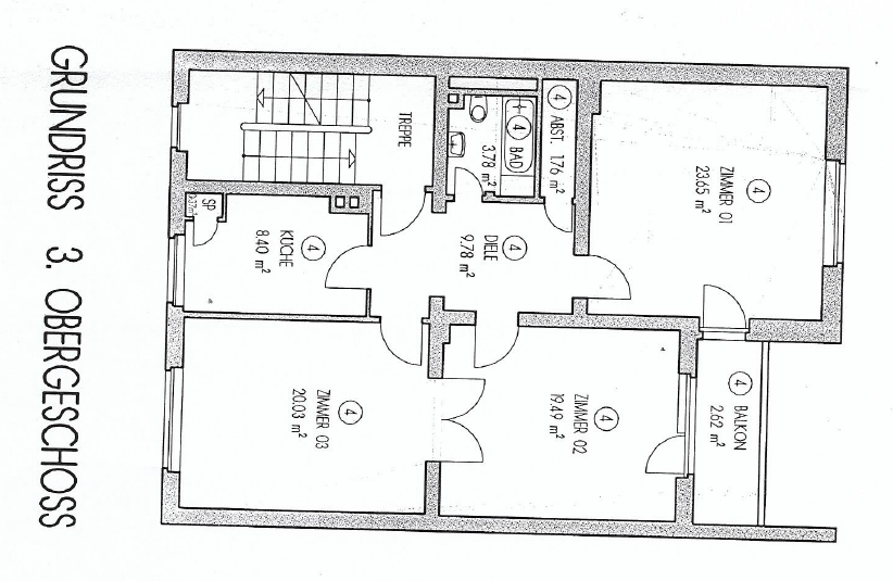 Grundriss 3. OG Etagenwohnung D�sseldorf