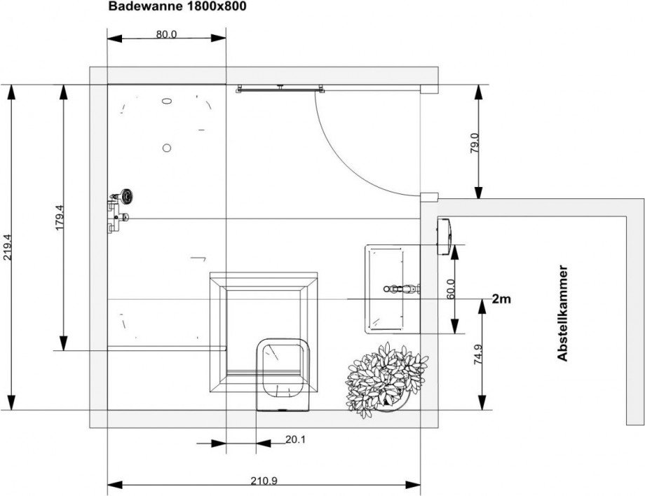 Grundriss neues Bad Dachgeschosswohnung Hilden